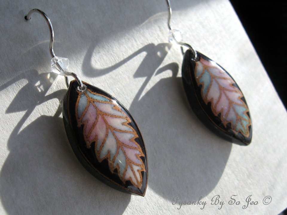 Little Easter Pastels Leaf Earrings Pysanky Jewelry by So Jeo